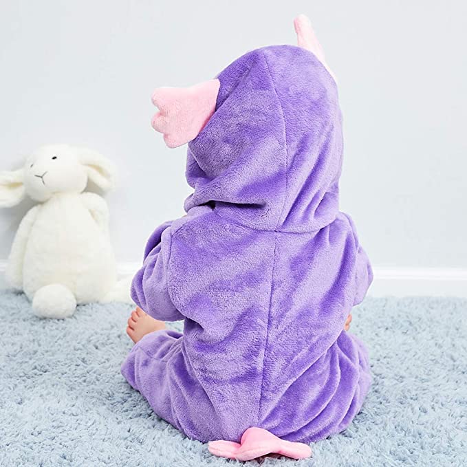 Unisex Baby's Hooded Cartoon Animal Toddler Piggy Owl Flannel Onesie Pajamas