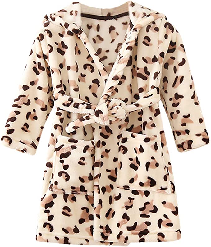 Boy's Girl's Unisex Hooded Soft Sleep Flannel Bathrobe