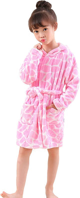 Boy's Girl's Unisex Hooded Soft Sleep Flannel Bathrobe