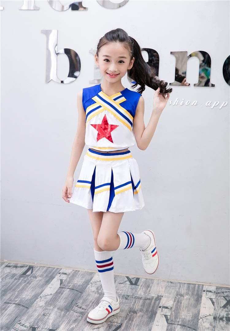 Girls Cheerleading Costume Cheer Leader Outfits with Pompom Socks Fancy  Dress up