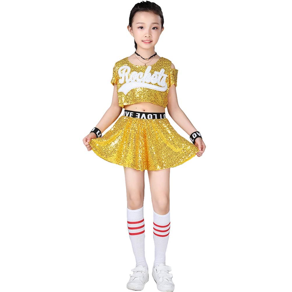 Girl's Sequins Short Sleeve Skirt Dance Party Stage Costume