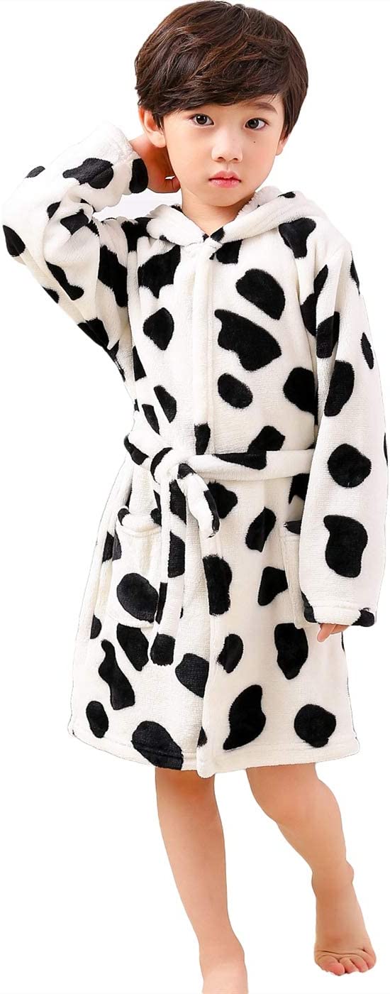 Boy's Girl's Unisex Hooded Soft Sleep Flannel Bathrobe