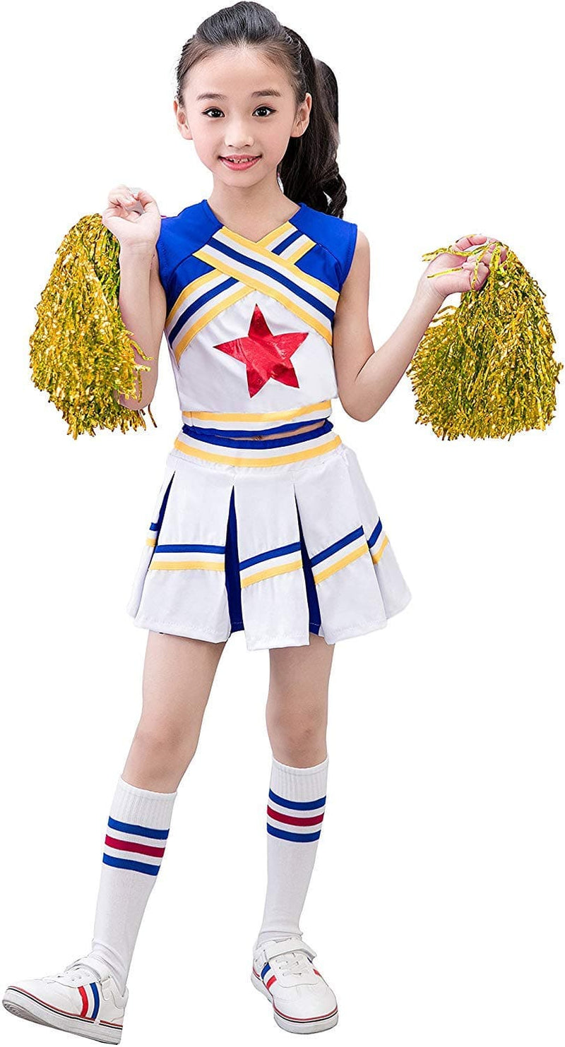 Girls Cheerleading Costume Cheer Leader Outfits with Pompom Socks Fancy  Dress up
