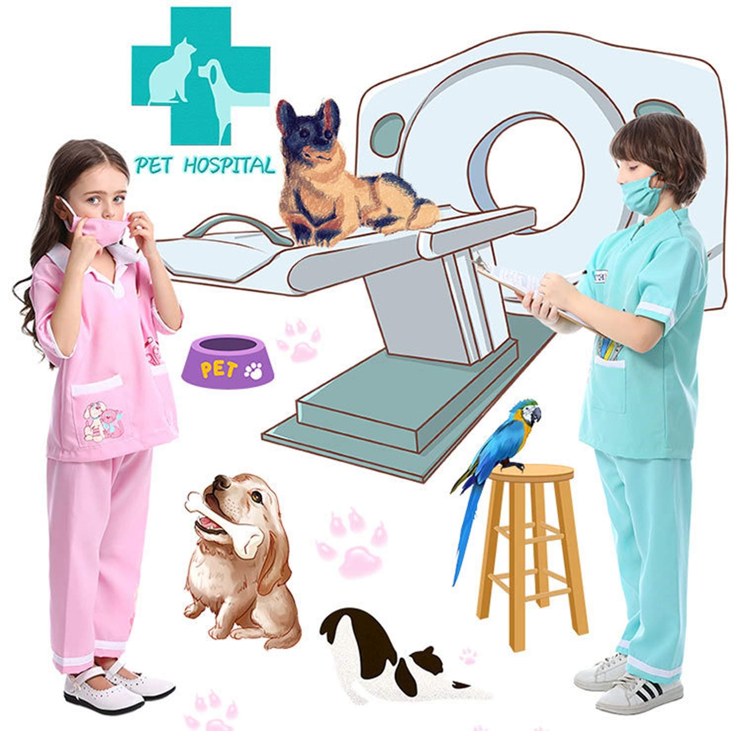 Unisex Cosplay Veterinarian Stage Dress Up Set Medical Kit