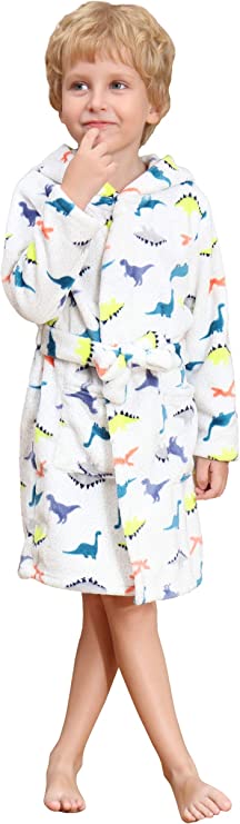 Boy's Girl's Unisex Hooded Soft Sleep Flannel Bathrobe