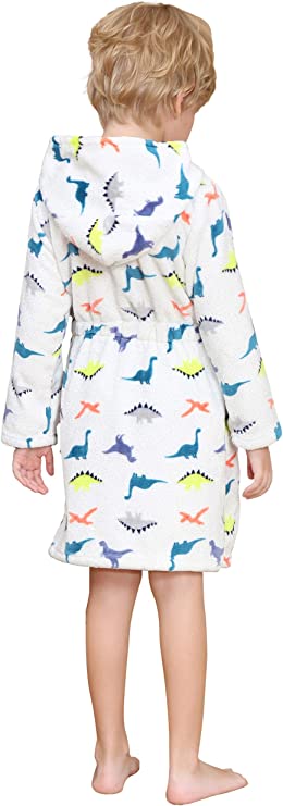 Boy's Girl's Unisex Hooded Soft Sleep Flannel Bathrobe