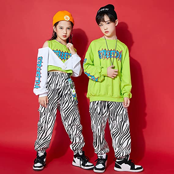 Unisex Boy's Girl's  Lettering Denim Jeans Zebra Stripes Dance Outfit