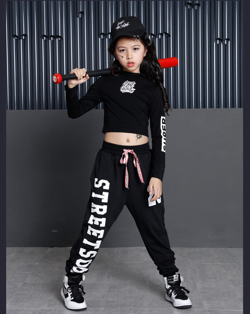 [VIP]Girls' Hip Hop  Dance Squad Clothes Pullover Tops Sweatpants Clothing