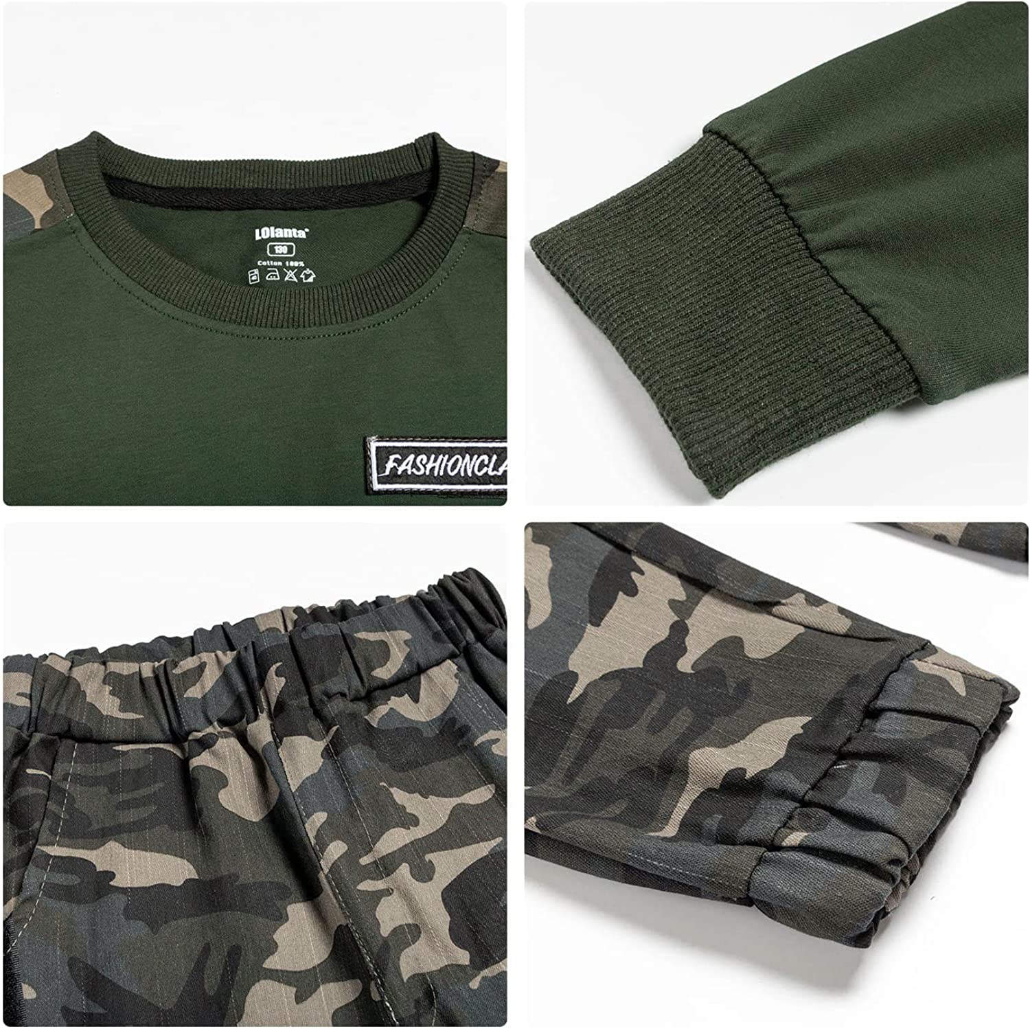 Boys Sweatsuits Casual Outfits Cotton Long Sleeve T-shirts and Camouflage Pants Set