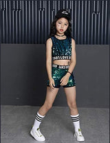 [VIP]2Pcs Girl's Sequins Tank Top Hip Hop Stage Party Dance Costume