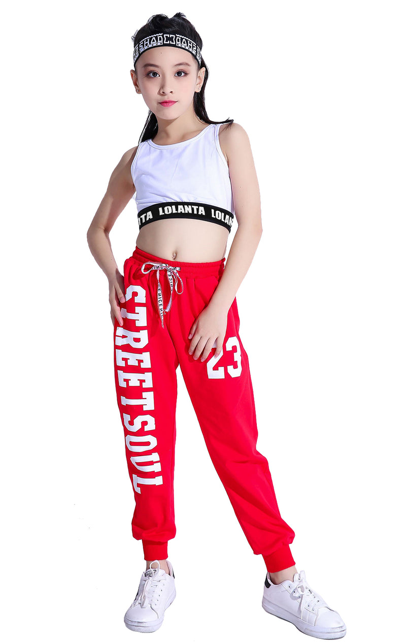 [VIP]Girls Sleeveless Dance Costume Crop Top Sweatshirt Sweatpants