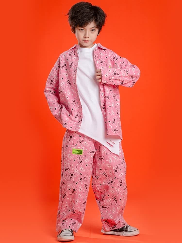 [VIP]Unisex Boy's Girl's Hip Hop Street Dance Oversized Outfits Baggy Pants Sets