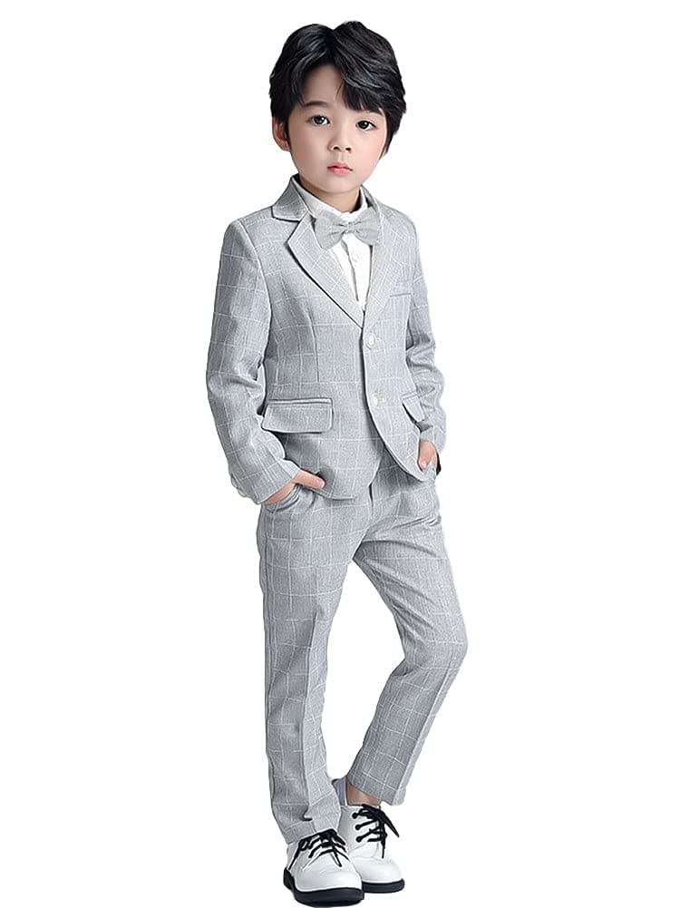 Boy's Business Formal Plaid Suit Jacket Pants set