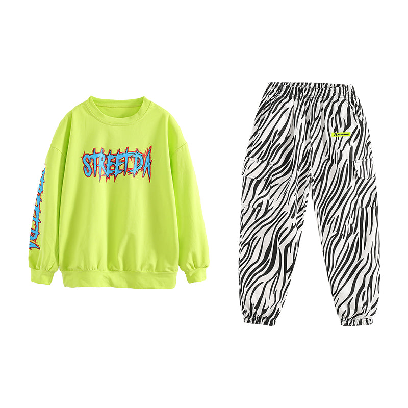 Unisex Boy's Girl's  Lettering Denim Jeans Zebra Stripes Dance Outfit