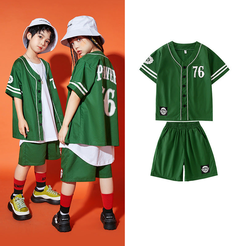 Boys Girls Hip Hop Dance Clothes Kids Softball Jerseys Short Sets