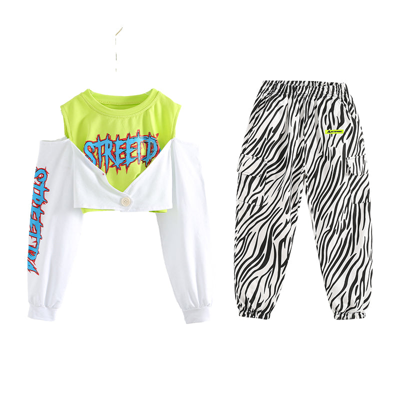 Unisex Boy's Girl's  Lettering Denim Jeans Zebra Stripes Dance Outfit