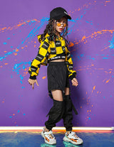 Girl's Hip Hop Checkered Hoodie Sweatshirt Joggers Pants Outfits