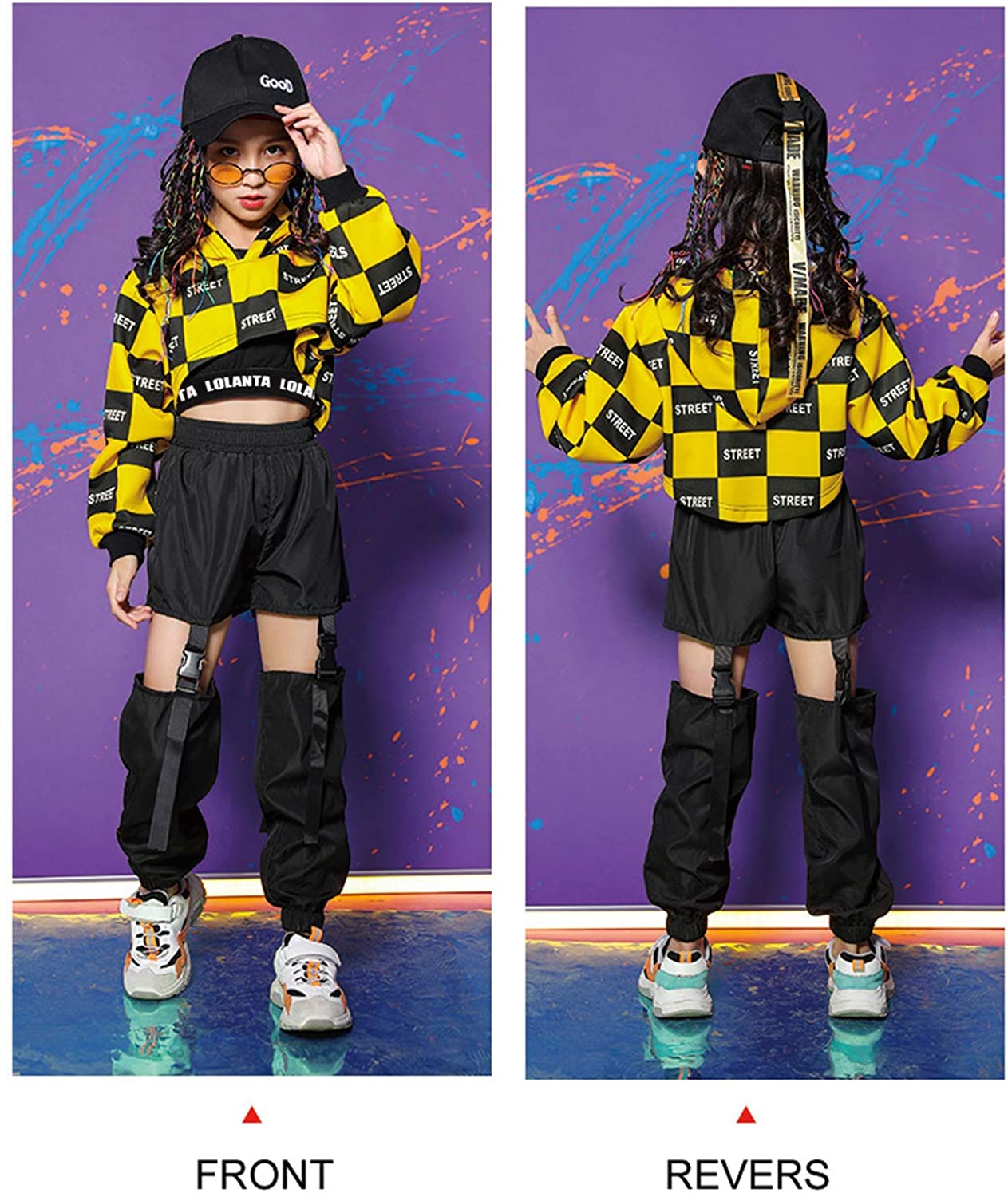 Girl's Hip Hop Checkered Hoodie Sweatshirt Joggers Pants Outfits