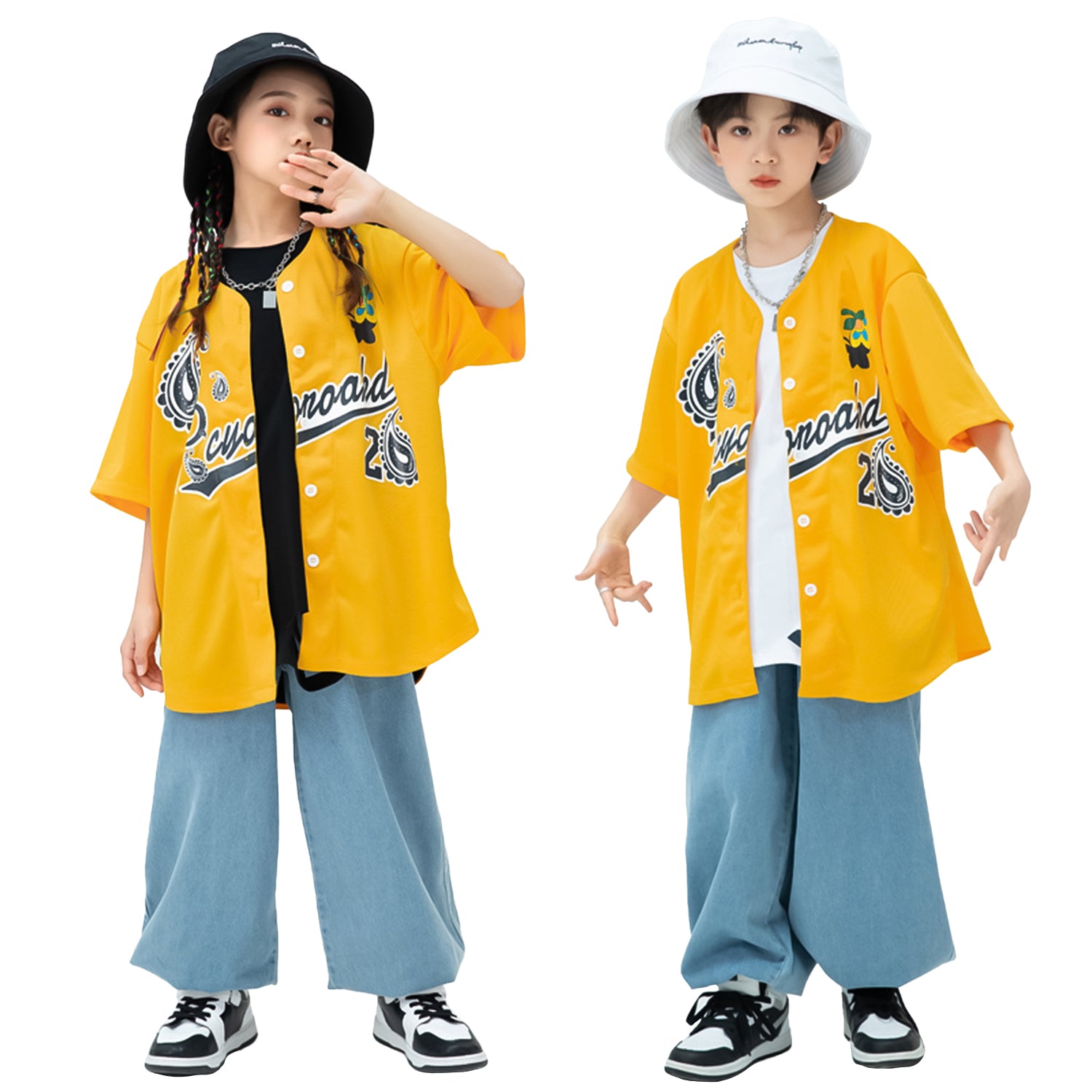 Kids Baseball Jersey Boys Button Shirt Girls Hip Hop Dance Outfits