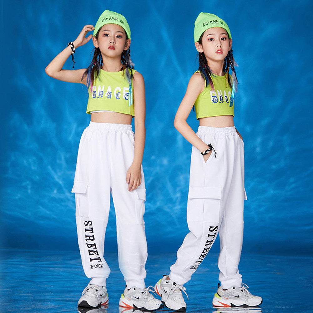 Girl's Sleeveless Crop Tank Top Sweatpants Stage Dance Outfits