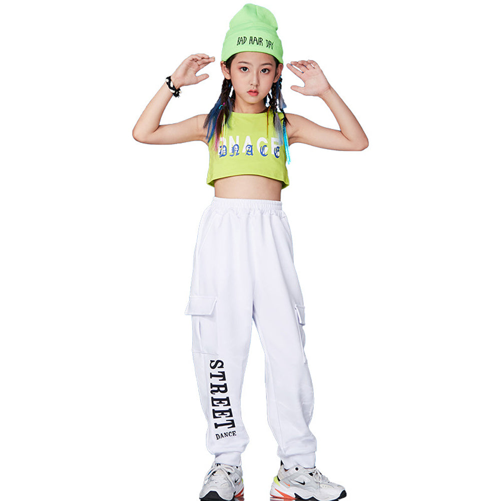 Girl's Sleeveless Crop Tank Top Sweatpants Stage Dance Outfits