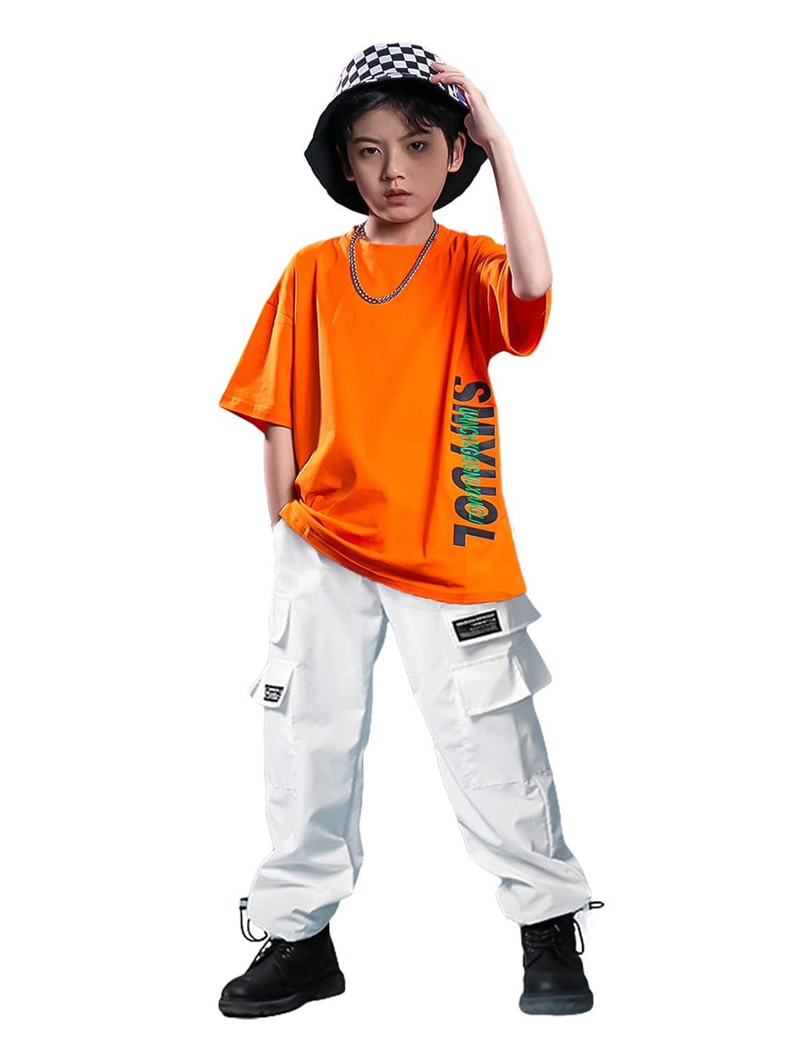 Boy's Short Sleeve T-Shirt Cargo Pants Summer Street Dance Outfits