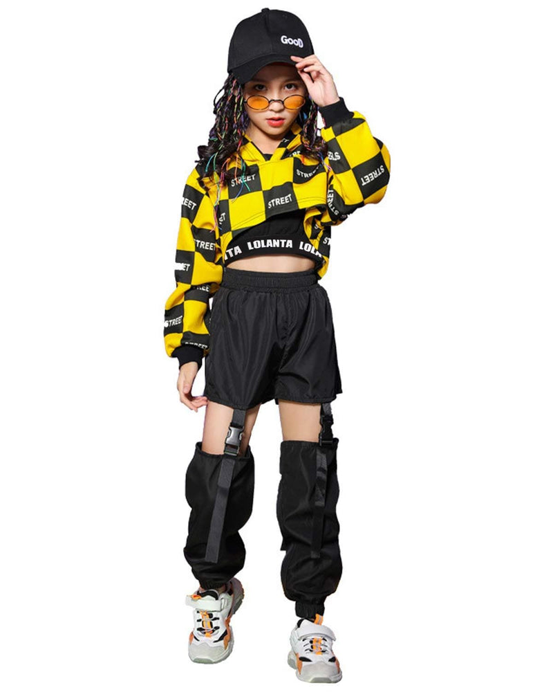 Girl's Hip Hop Checkered Hoodie Sweatshirt Joggers Pants Outfits
