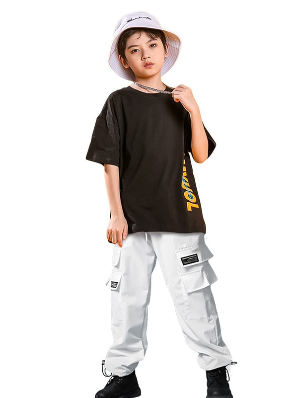 Boy's Short Sleeve T-Shirt Cargo Pants Summer Street Dance Outfits