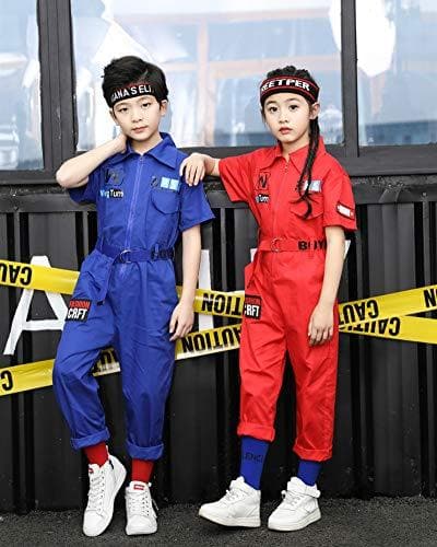 Unisex Classic Boy's Girl's Zip-Front Jumpsuit  Coveralls Street Dance Outfit