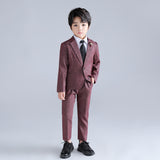 Boy's Red Blue Gentle Business Formal Suit Plaid Blazer Pants Set